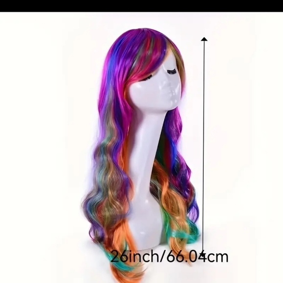 Long Rainbow Curly Wig - Perfect for Cosplay, Prom, and Anime Fans  Durability. - Picture 5 of 15